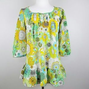Peasant Tunic Sunflower Blouse Ruffle Colorful